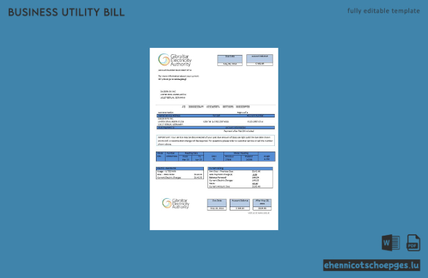 Beispiel einer Stromrechnung der Gibraltar Electricity Authority für Unternehmen (Vorschau)